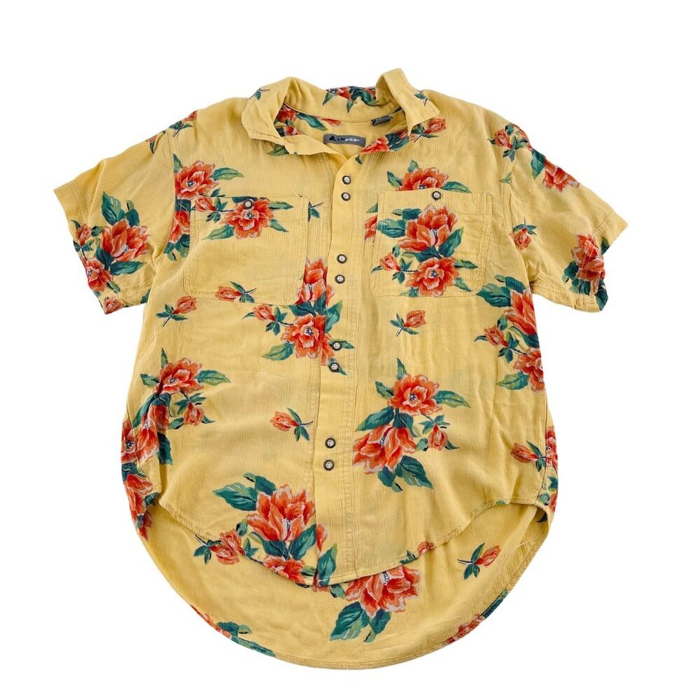 Lizwear Floral Yellow Button-Up‎ Shirt size Small Liz Claiborne Vintage
